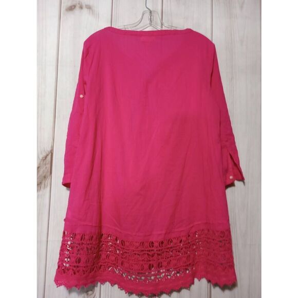 Aerie Shirt Ladies Medium Oversized Pink Semi Sheer Crochet - Picture 2 of 8